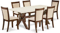 East West Furniture X727MZN32-7 7 Piece Modern Dining Table Set Consist of a Rectangle Wooden Table with X-Legs and 6 Light Beige Linen Fabric Upholstered Chairs, 40x72 Inch, Multi-Color