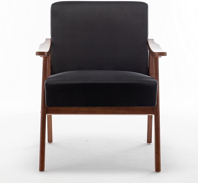 Container Furniture Direct Accent Chair with Microfiber Upholstery and Solid Wood Frame, Classic Mid-Century Modern Living Room Furniture for Extra Seating, Black