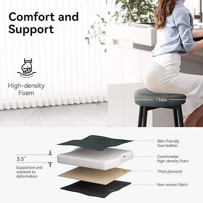 Counter Height Bar Stools, 26" H Backless Bar Stools Set of 2, Upholstered Faux Leather Kitchen Counter Stools, Mid Century Modern, Kitchen Island Home Bar, Pub, Black Blue