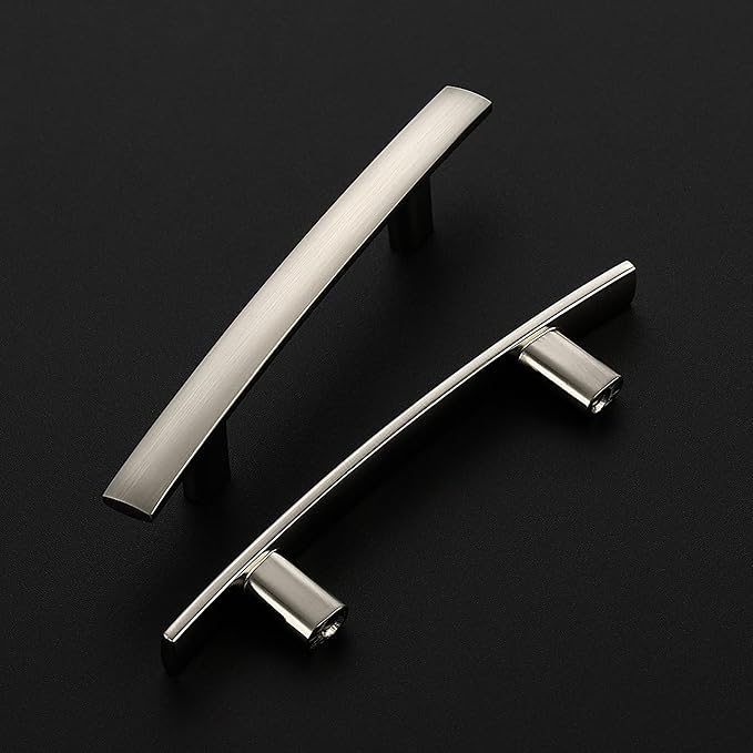 25 Pack Cabinet Handles 3" Hole Center - Curved Cabinet Pulls Brushed Nickel Drawer Pulls for Kitchen Cupboard Solid Hardware for Dresser Drawer Arch Hardware