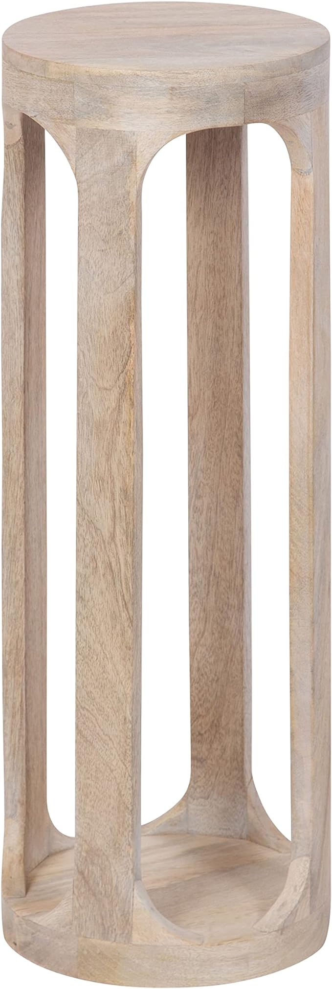Kate and Laurel Dahl Coastal Wooden Round Drink Table; 8 x 23; Whitewash; Boho Circle Wood Accent Pedestal Table for Living Room Plant Stand or Small Bedroom Nightstand