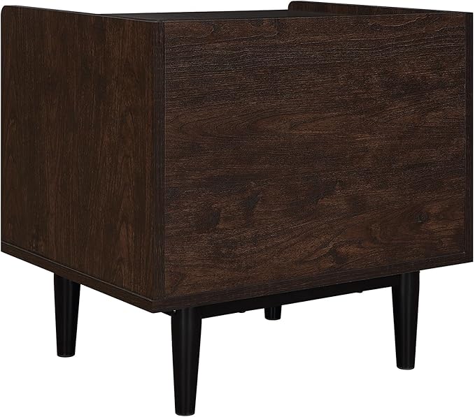 Manhattan Comfort Duane Modern Ribbed Nightstand, Bedside Table with Full Extension Drawer and Open Shelf, Industrial Chic Living Room and Bedroom Furniture, Black