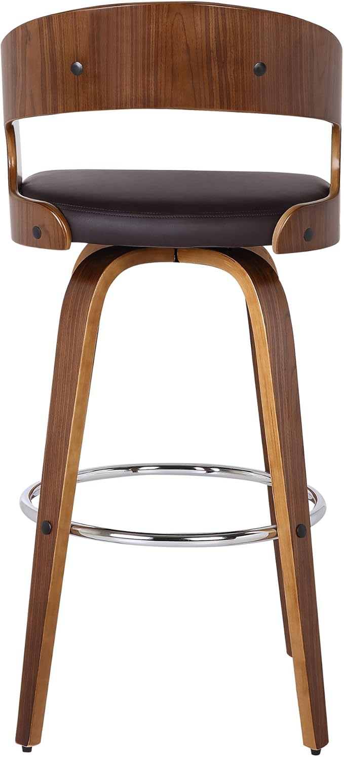 Armen Living Shelly 30" Bar Height Swivel Brown Faux Leather and Walnut Wood Bar Stool - Set of 2