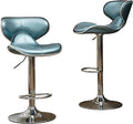 Roundhill Furniture Masaccio Cushioned Leatherette Upholstery Airlift Adjustable Swivel Barstool with Chrome Base, Set of 2, Blue