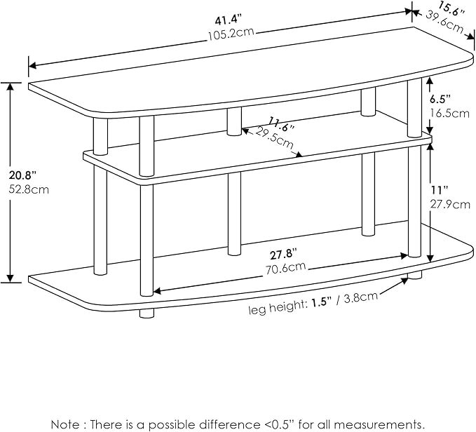 Furinno Frans Turn-N-Tube TV Stand for TV Size up to 43 Inch, 3-Tier, Black Oak