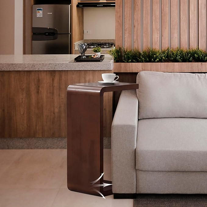C Shaped End Table, Solid Wood C Side Table for Couch Sofa and Bed, Sofa Tables That Slide Under for Space Saving, Small Snack C Tables for Living Room Bedroom (H 24.4″ - Wood, 1)