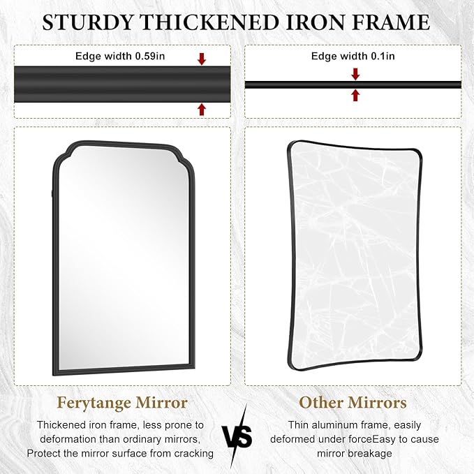 18X24 Inch Black Mirror for Wall with Metal Frame Rectangular Rounded Bathroom Vanity Mirror Anti-Rust, Hangs (Black 18" x 24")