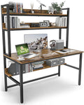 Aquzee Computer Desk with Hutch Bookshelves, 55 Inch Home Office Writing Desk with Space Saving Design, Gaming Table Organized Desk with Storage Shelves Bookshelf Easy Assemble, Rustic Brown
