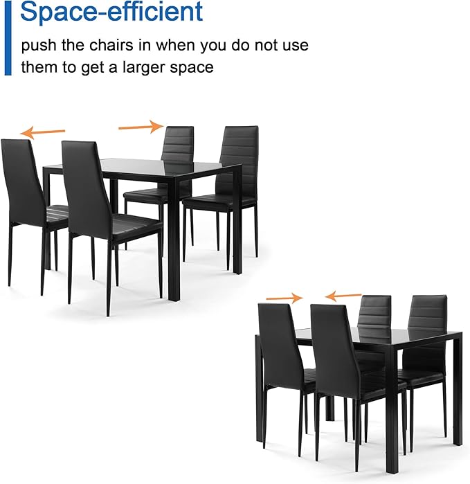 Ball & Cast 5 Pieces Dining Table Set with 4 Faux Leather Chairs,Wooden Living Room Furniture W/ 47.25" Rectangle Kitchen Desk,for Restaurant,Home Bistro,White