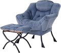 Lazy Chair with Folding Ottoman, Modern Accent Lounge Armchair with Armrests and a Side Pocket & Foldable Footstool, Leisure Reading Chair for Living Room, Bedroom & Dorm, Plush Light Blue