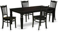 East West Furniture LGGR5-BLK-W 5 Piece Dining Room Furniture Set Includes a Rectangle Kitchen Table with Butterfly Leaf and 4 Dining Chairs, 42x84 Inch, Black