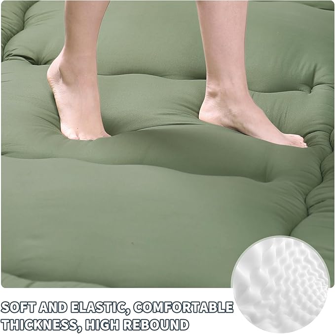 Japanese Floor Mattress,4" Thicken Japanese Floor Sleeping Pad Foldable,Futon Mattress Suitable for Camping and Guest Room (Green, Full (80" X 47"))