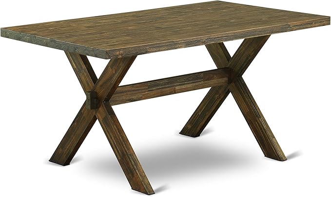 East West Furniture X777FL716-9 9 Piece Dining Table Set Includes a Rectangle Dining Room Table with X-Legs and 8 Dark Khaki Linen Fabric Parsons Chairs, 40x72 Inch, Multi-Color