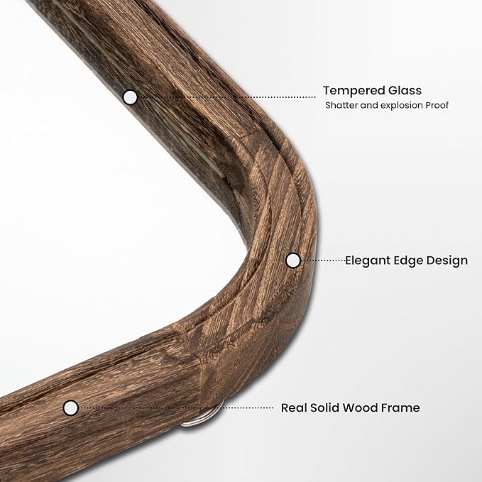 20"x30" Solid Wood Bathroom Mirror Arch Tempered Glass for Wall Mounted, Rustic Wood Frame Wall Mirror Decorative for Living Room Bedroom Vanity Mirror Entryway Mirror, Rustic Brown