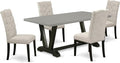 East West Furniture V697EL635-5 5 Piece Modern Dining Table Set Includes a Rectangle Wooden Table with V-Legs and 4 Doeskin Linen Fabric Parsons Dining Chairs, 40x72 Inch, Multi-Color