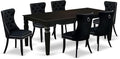 East West Furniture LGDA7-BLK-24 7 Piece Dining Table Set Consists of a Rectangle Kitchen Table with Butterfly Leaf and 6 Polyester Fabric Padded Chairs, 42x84 Inch, Black
