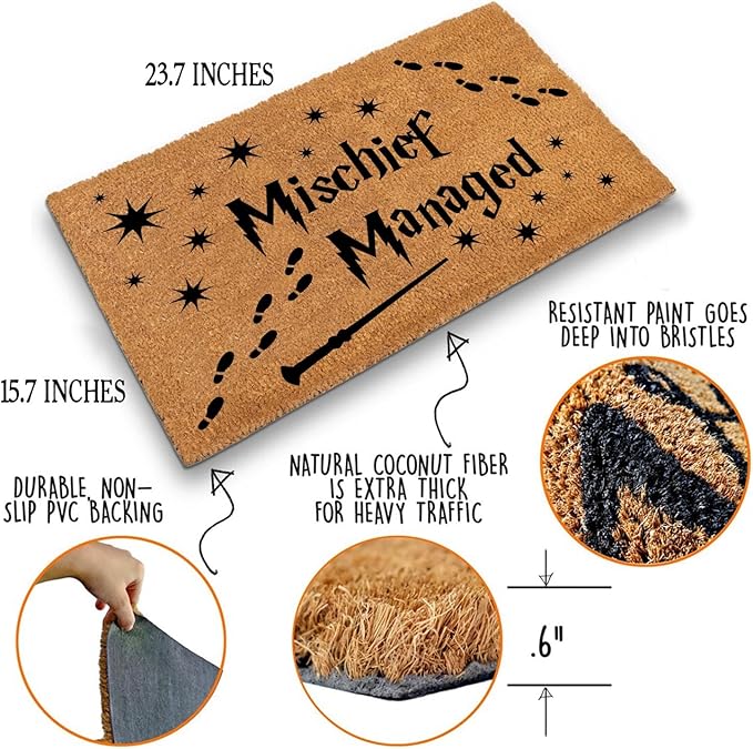 Funny Coir Doormat Magical Fantasy Front Door Mat Entryway Indoor and Outdoor Mat with Heavy Duty Front Porch Decor Welcome Mats for Entrance Way Decor Natural Coconut Thick Brown Mat 23.7x15.7 inch
