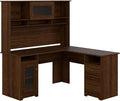 Bush Furniture Cabot L Shaped Desk with Hutch | Corner Desk with Storage for Home Office in Modern Walnut | 60W L Shaped Computer Desk