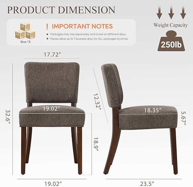 COLAMY Mid Century Modern Dining Chairs Set of 6, Upholstered Kitchen Chairs with Back, Farmhouse Fabric Side Dining Room Chairs with Wood Legs for Dining Room Kitchen Restaurant, Brown