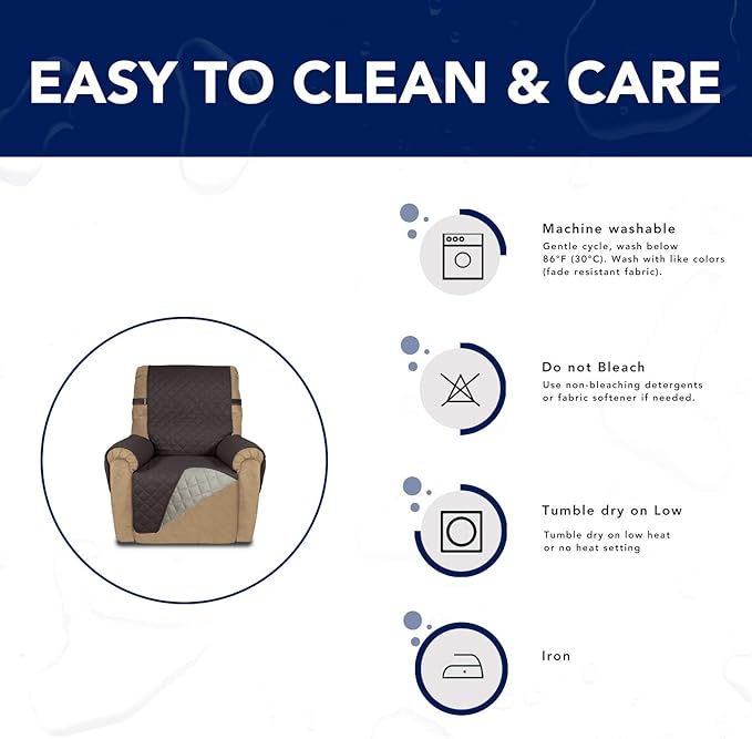 PureFit Reversible Sofa Cover Water Resistant Recliner Couch Cover, Machine Washable Furniture Cover with Adjustable Strap for Dogs, Pets (Recliner, Chocolate/Beige)