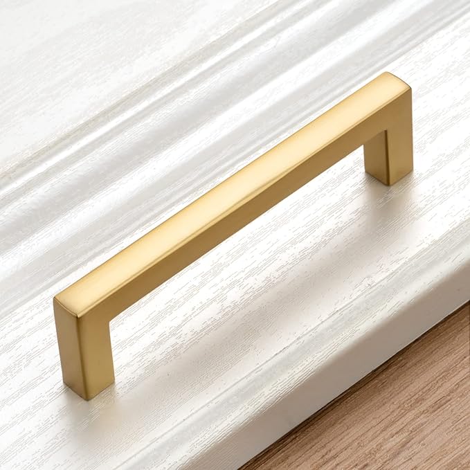KOOFIZO 30-Pack Solid Square Bar Cabinet Handle - Brushed Gold Furniture Pull, 3 Inch/76mm Screwhole Distance for Kitchen Cupboard Door, Bedroom Dresser Drawer, Bathroom Wardrobe Hardware