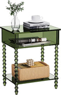 Acrylic Side Table, Clear 3-Tier End Table with Storage, Nightstand for Living Room, Bedroom, Office (Green, 11.8 ×15.7 × 19.7)