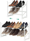 SunnyPoint Expandable & Stackable 2-Tier Shoe Rack – Adjustable Shoe Organizer for Entryway, Closet or Bedroom, Holds 4 to 8 Pairs, Space-Saving Metal Shoe Storage Shelf (17.5"–31.49" W) (WHT, 2 Tier)