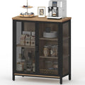 BON AUGURE Coffee Bar Cabinet with Storage for Home Kitchen, Rustic Liquor Cabinet for Entryway, Small Industrial Buffet Sideboard Cabinets for Dining Room (Vintage Oak)