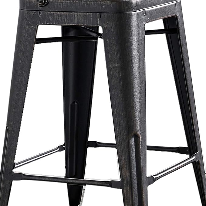 AC Pacific 24” Metal Barstool Set of 2 – Country Rustic Style with Low Back, Lightweight & Sturdy Build, Easy Assembly – Sanded Matte Midnight/Brushed Rusty Gold