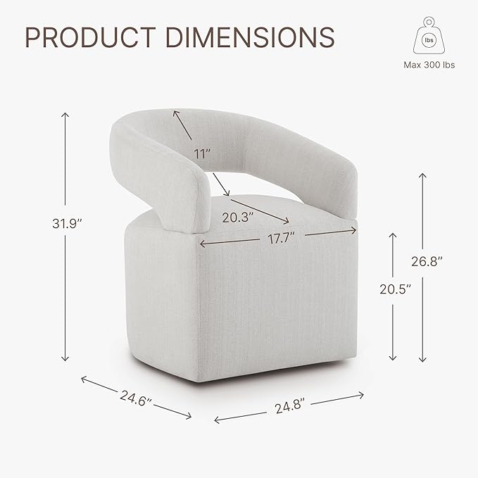 Upholstered Dining Chairs with Removable Casters Barrel Side Armchair with Rollers for Diningroom Bedroom Livingroom Reading Room, Linen, 1PCS