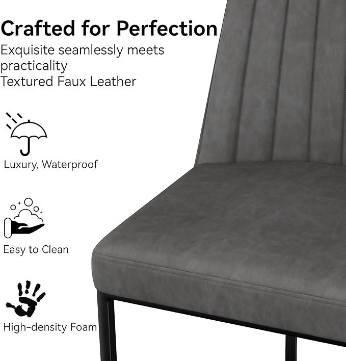 Bar Stools Set of 6, Faux Leather Counter Height Barstools, Upholstered Kitchen Counter Stools with Back and Stitching, 25.6" H Kitchen Island Stools Bar Chair, Metal Framed, Black Grey