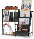 Record Player Stand, 3-Tier Vinyl Record Storage, Turntable Stand with Now Playing Holder, Vinyl Display for Living Room, Rustic Brown