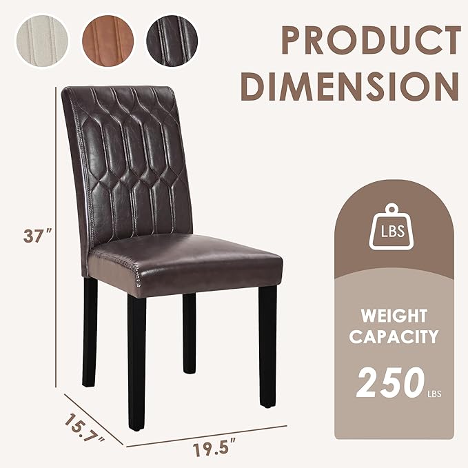 VECELO Upholstered Dining Chairs Set of 4, Modern PU Leather Accent Parsons, Solid Wood Legs w/Rubber Footpads, for Living Room Kitchen, Coffee