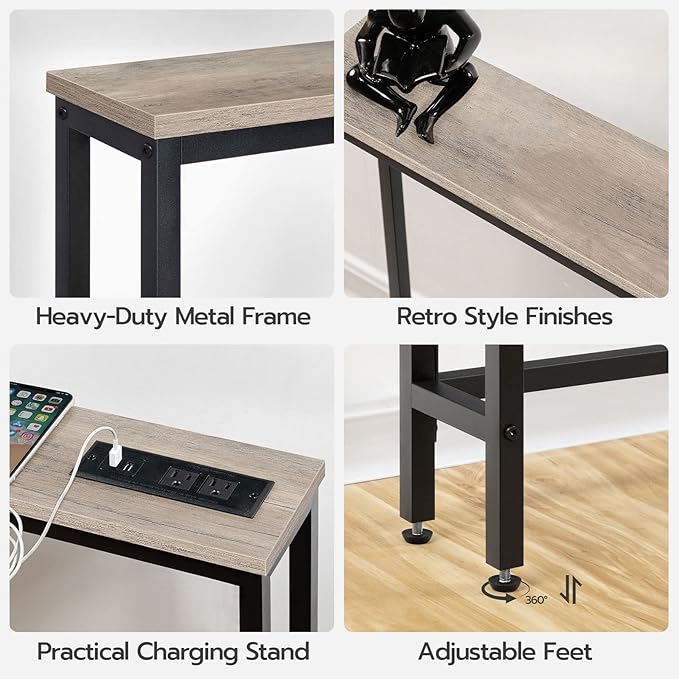 HOOBRO 2 Pack 47.2" Narrow Console Table with Power Outlets, 5.9" Behind Couch Table with Charging Station, Extra Long Sofa Table, Skinny Entryway Table for Living Room, Hallway, Greige BG15XGP201G1