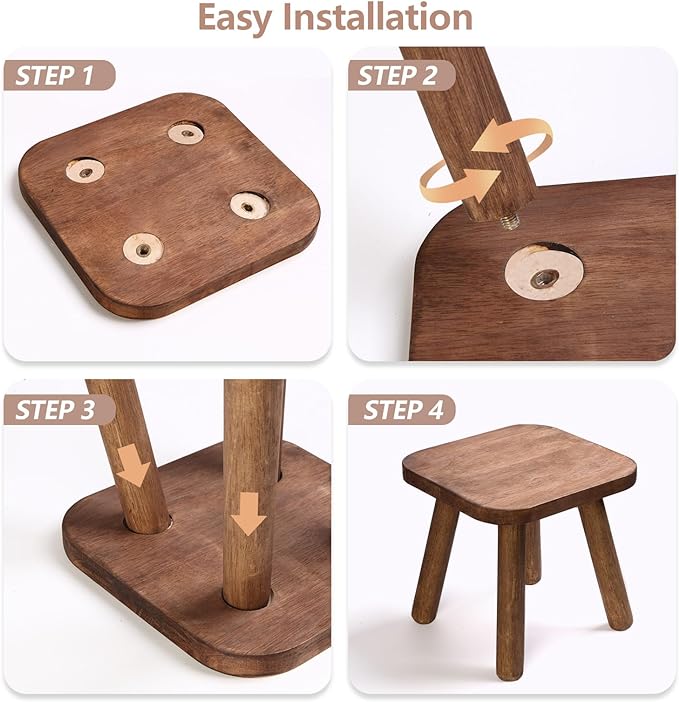 Wooden Step Stool for Adults Step Stool for Toddlers Plant Stool Small Wooden Stool with Four Detachable and Assembled Legs Nicely Balanced (Classic 9.3inch)