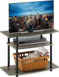 Furinno Turn-N-Tube No Tools 3-Tier Entertainment Center TV Stand for TV up to 32 Inch, Plastic Round Tubes, French Oak Grey/Black