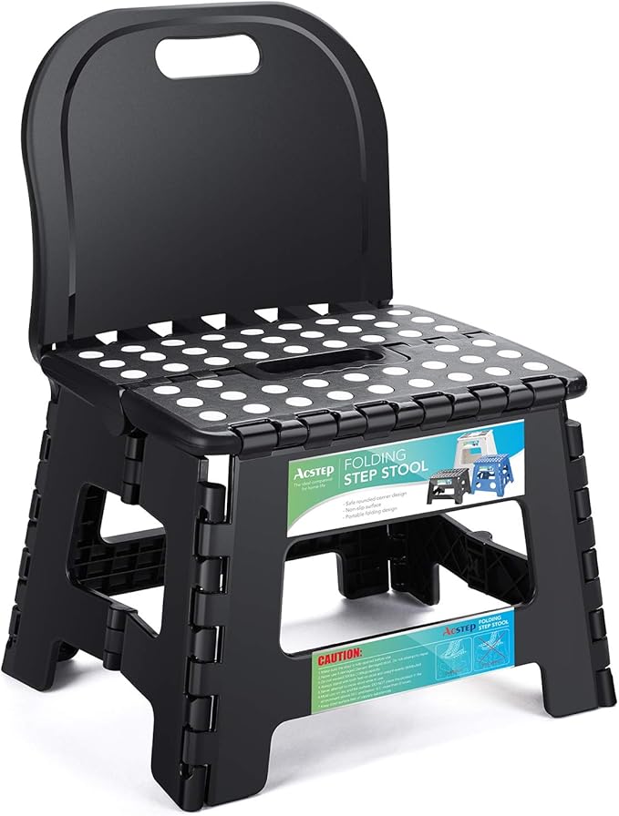 ACSTEP Folding Kids Step Stool with Back Support for Kids,9" Plastic Kids Chair for Outdoor or Indoor Kitchen Step Stools and Bathroom Stool for Toddlers Boys Girls