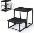 Vrisa Step Stool for Adults Wooden 2 Steps Footstool Heavy Duty RV Bedside Stepping Stool for High Beds with Metal Frame Hold Up 500LB Foot Stool for Kitchen Bathroom Bedroom, Black