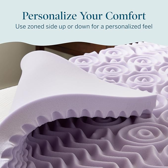 Lucid Lavender Infused 3 Inch Memory Foam Mattress Topper - Twin XL Size - Plush Feel - 5 Convoluted Zones - CertiPUR Certified - New Home Owner & Dorm Room Essentials