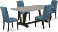 East West Furniture V697EL121-5 5 Piece Dinette Set Includes a Rectangle Dining Room Table with V-Legs and 4 Blue Linen Fabric Upholstered Parson Chairs, 40x72 Inch, Multi-Color