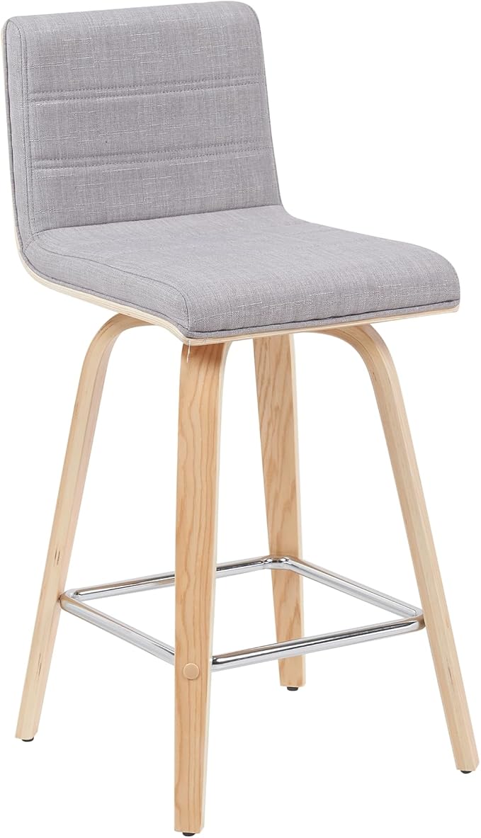 Vienna Modern Counter Height Swivel Bar Stool with Grey Upholstered Seat and Patterned Oak Wood Frame Set of 2