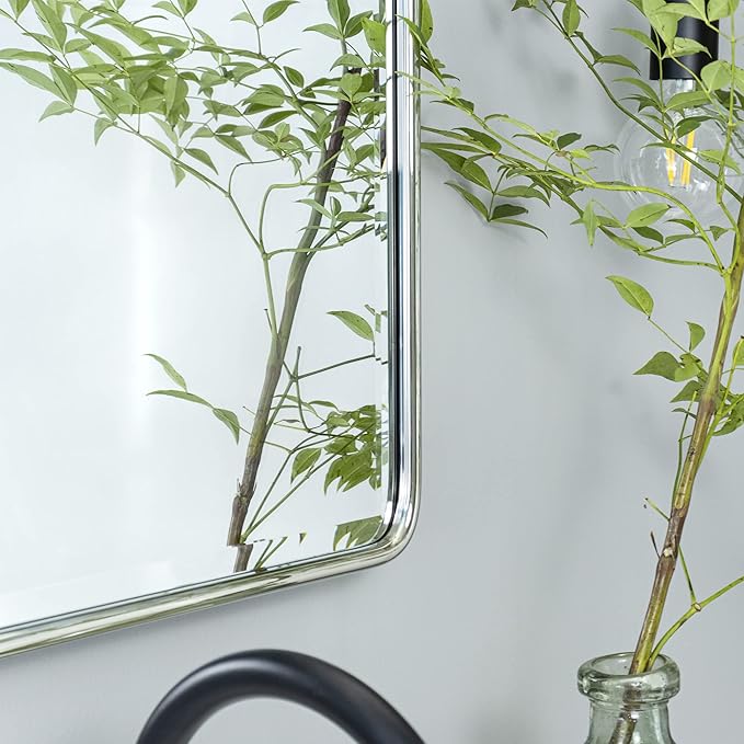 TEHOME 20x30'' Chrome Pivot Mirror Rectangle Bathroom Vanity Mirror Chrome Rounded Corner Metal Framed Tilting Beveled Vanity Wall Mirrors