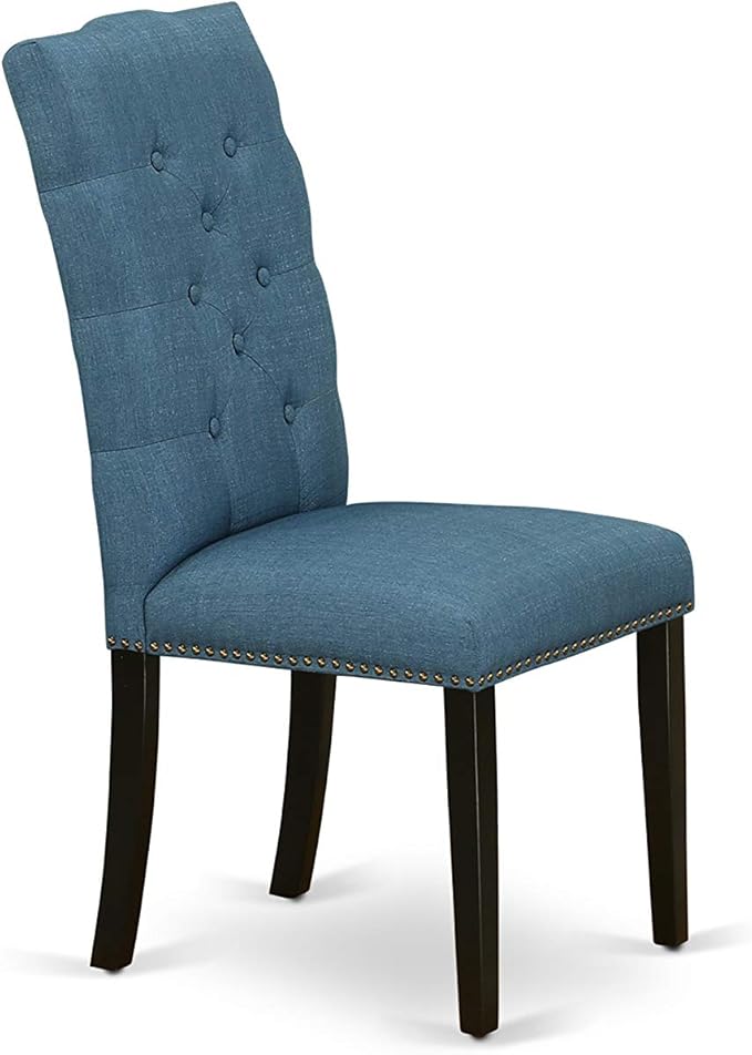 East West Furniture X627EL121-6 6 Piece Dinette Set Contains a Rectangle Dining Room Table with X-Legs and 4 Blue Linen Fabric Parson Chairs with a Bench, 40x72 Inch, Multi-Color