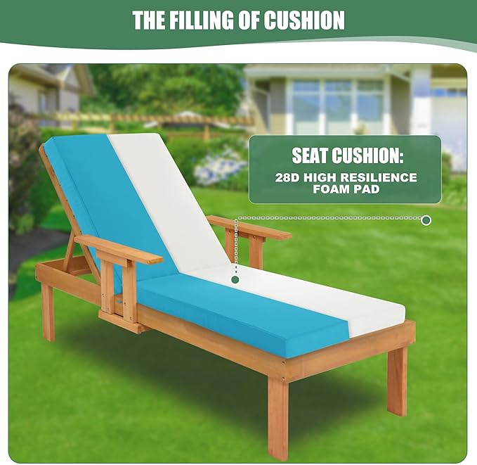 Chaise Lounge Cushions Outdoor - Waterproof and Fade Resistant Sun Lounger Replacement Cushions - Patio Lounger Pads with Removable Cover for Pool, Deck, Lawn, 80 x 26 x 3 Inch, Teal