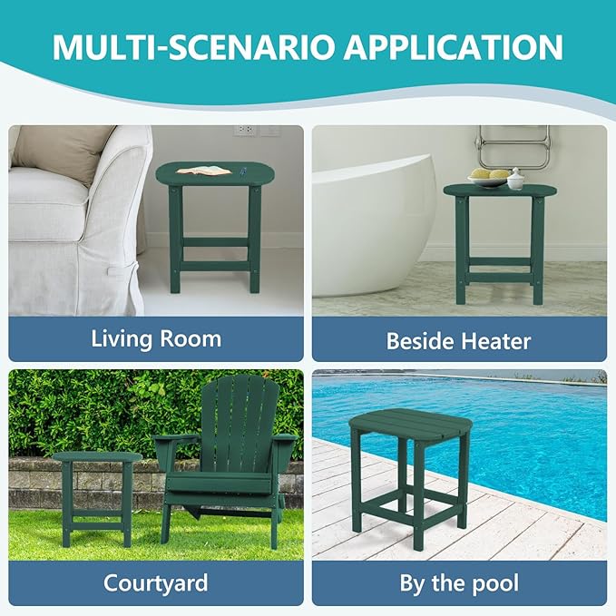 Hdpe Outdoor Adirondack Side Table, Wooden Textured, Set for Patio, Garden, Porch, Pool Composite Patio, Backyard, Bathroom and Indoor, Maintenance & Weather Resistant （Green）