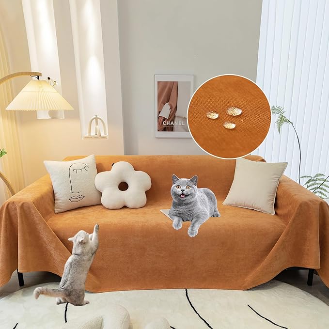 STACYPIK Waterproof Orange Couch Cover for Dogs, Washable Sofa Cover for 2 Cushion Couch, Anti-Cat Scratch Furniture Protector, Anti-Slip Pet Couch Protector,Tear Resistant Futon Cover-71X90IN