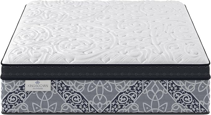 Kingsdown Passions Kelbrooke 16" Plush Euro Pillow Top Hybrid Mattress Twin, Cool Gel Memory Foam Layer Motion Isolation Quilted Top Premium Mattress