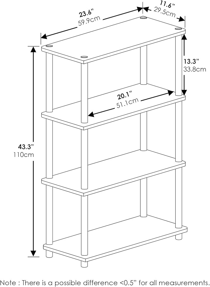 Furinno Turn-N-Tube 4-Tier Multipurpose Shelf Display Rack, Round Tubes, Dark Walnut