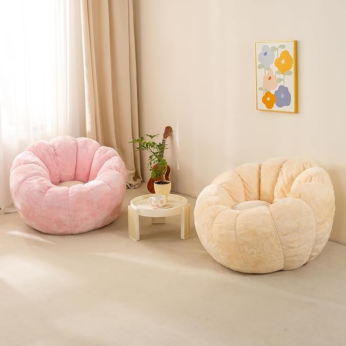 Pumpkin Bean Bag Sofa Chair, Bean Bag Chair with Filler for Teens, Kids, Toddler, Comfy and Lazy Sofa for Dorm, Apartment, Living Room and Bedroom, Pink