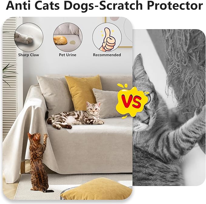 STACYPIK 100% Waterproof Beige Couch Cover, Anti-Scratch Sofa Cover for Dog, Non-Slip Sofa Cover, Furniture Protector for 2 Cushion Couch, Outdoor Water Resistant Loveseat Cover for Sectional-71X118IN